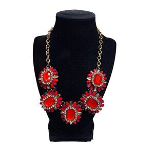 Susan Graver Gold Tone, Red And Pink Floral Statement Necklace (6268)